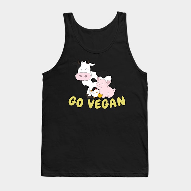 Go Vegan Cute Cow, Pig And Chicken 2 Tank Top by valentinahramov